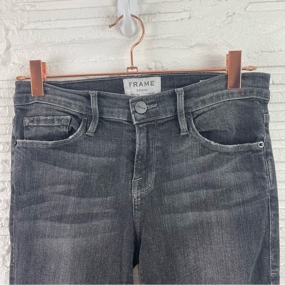 Frame Denim Le Skinny De Jeanne Black Marcy Distressed Chewed Hem Size 26 - Picture 2 of 14